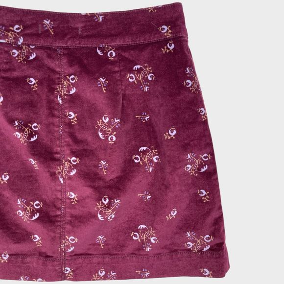 Free People Floral Print Velvet Button Up Mini Skirt in Burgundy Womens Size W 0 - Picture 6 of 9